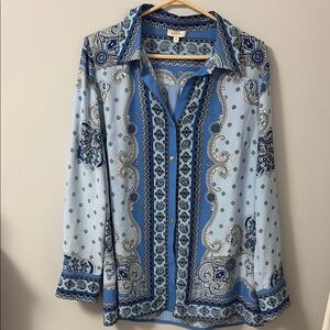 Elegant Blue Paisley Blouse